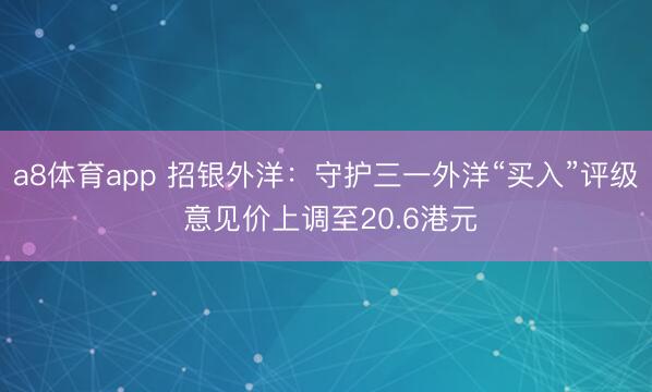 a8体育app 招银外洋:守护三一外洋“买入”评级 意见价上调至20.6港元