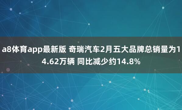 a8体育app最新版 奇瑞汽车2月五大品牌总销量为14.62万辆 同比减少约14.8%