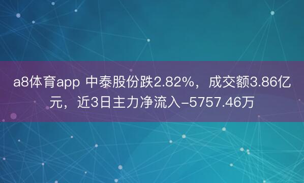a8体育app 中泰股份跌2.82%，成交额3.86亿元，近3日主力净流入-5757.46万