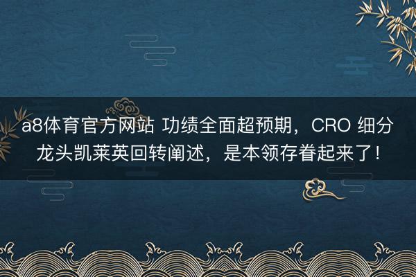 a8体育官方网站 功绩全面超预期，CRO 细分龙头凯莱英回转阐述，是本领存眷起来了！
